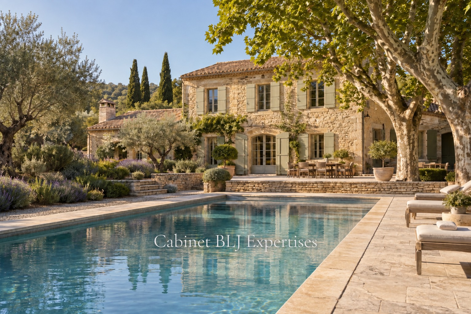 Mas provençal en pierre, grande piscine, platanes et oliviers